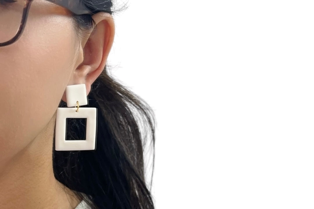 White Square Earrings.
