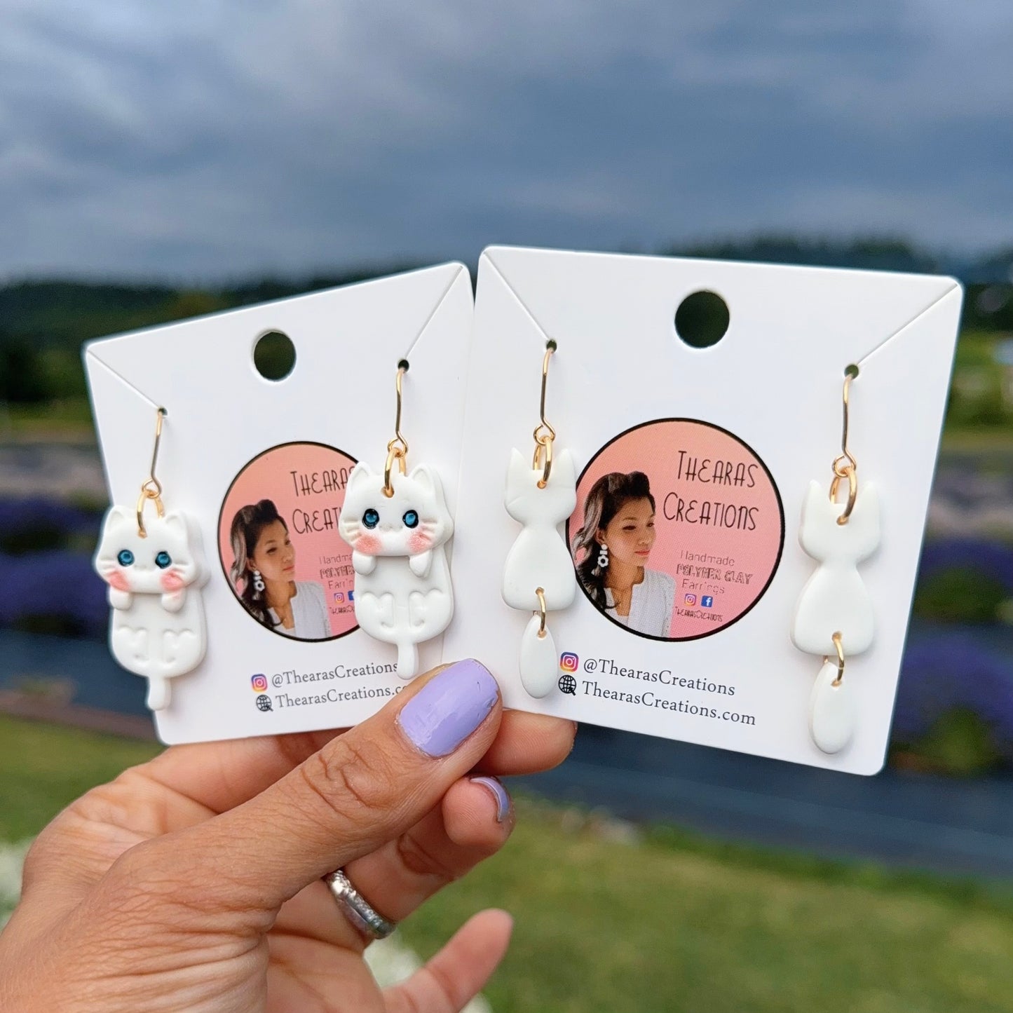 White Cat Earrings