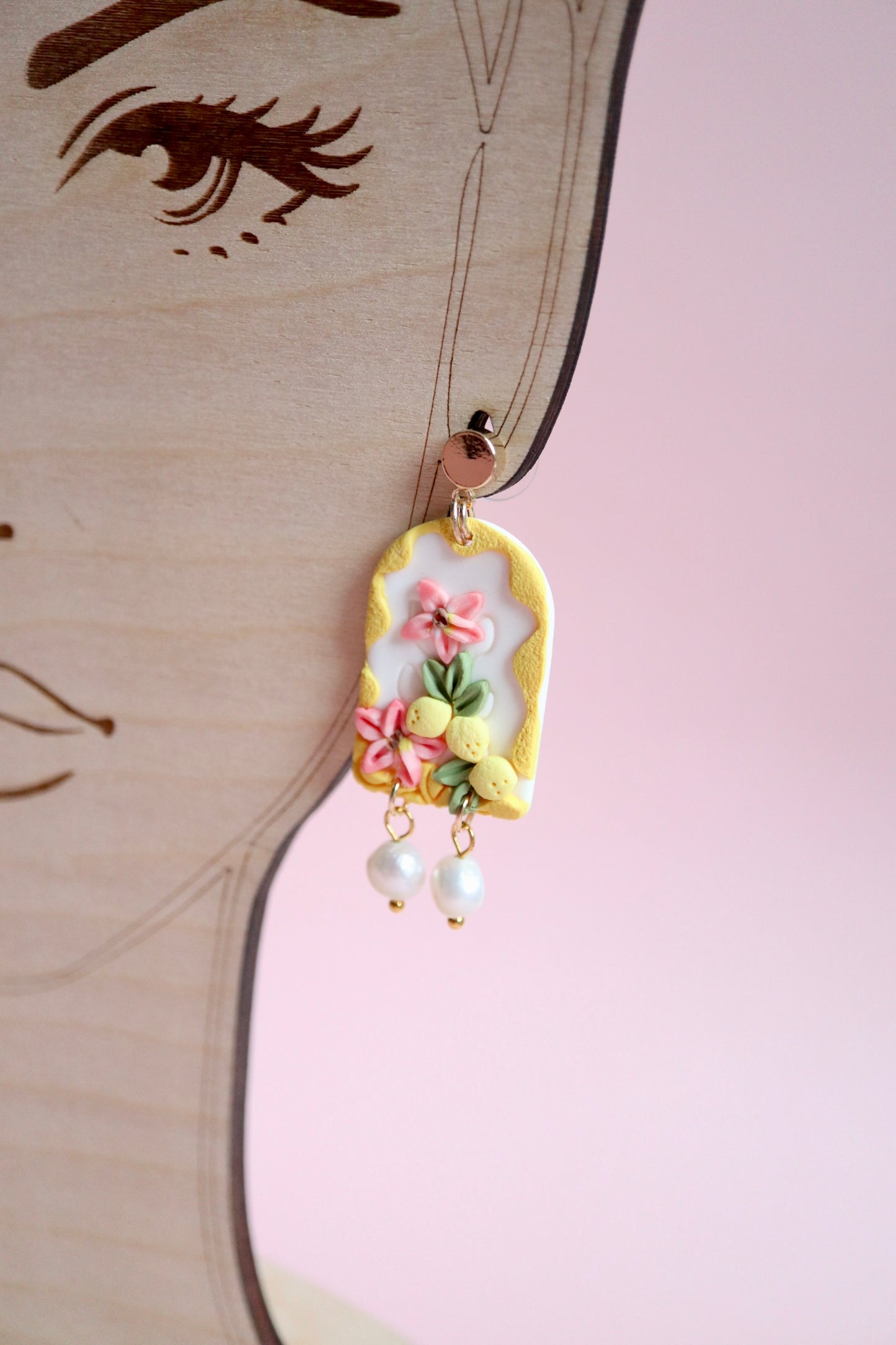 Lemon cookie Earrings w/ Pearls