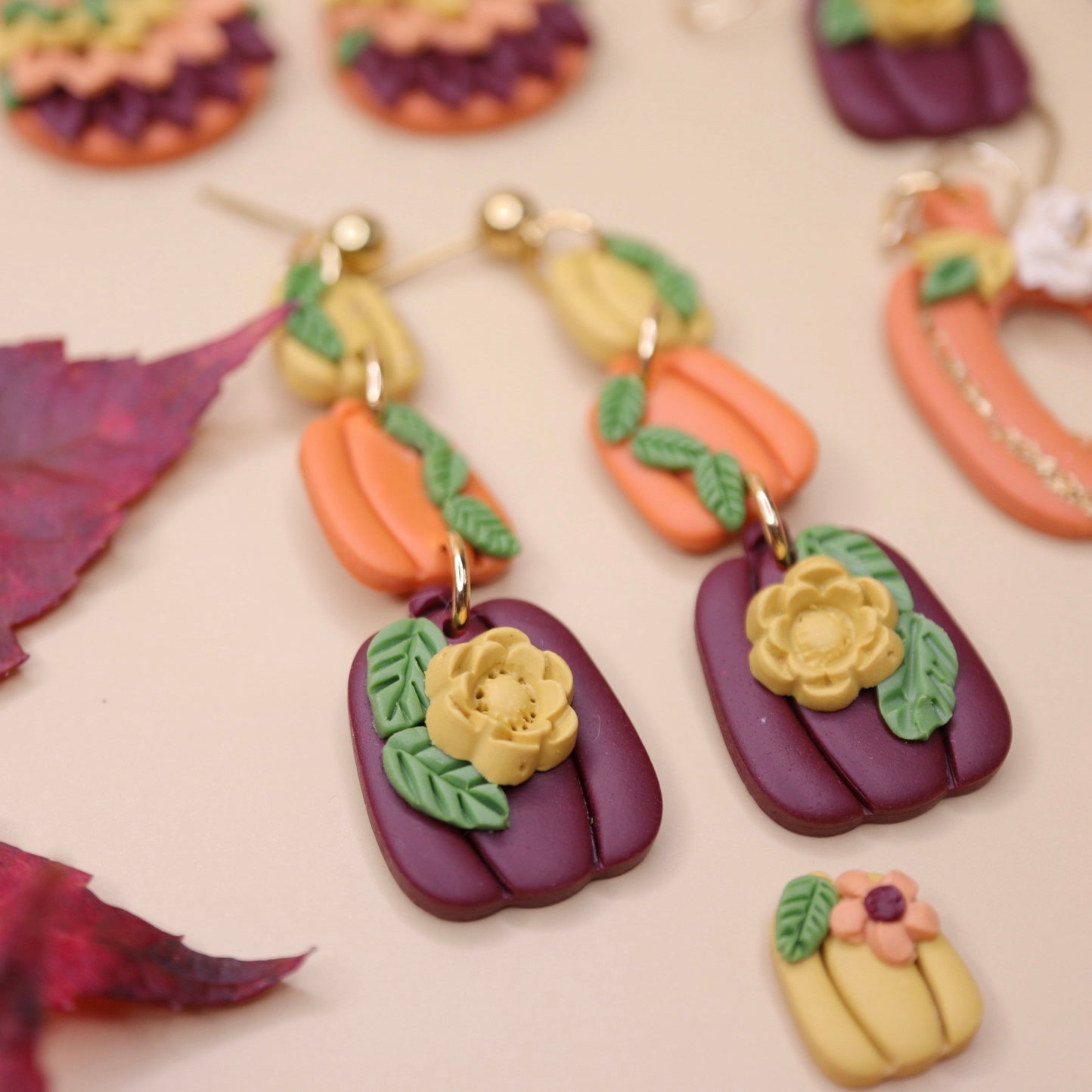 3 Pumpkin Stack Earrings.