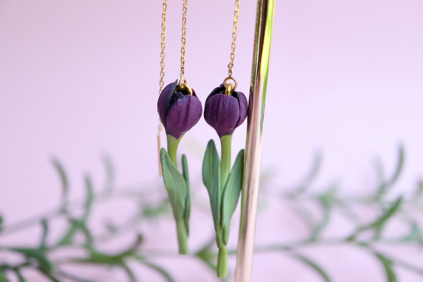 Purple Taupe Tulip Link Earrings