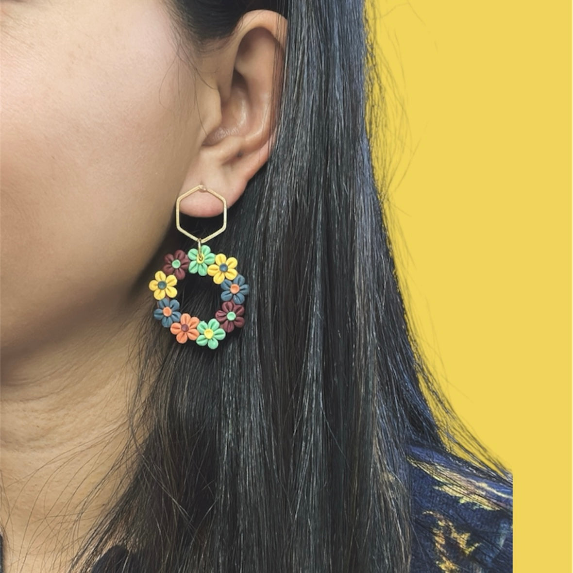 Fall Multi Colors Flower Earrings.