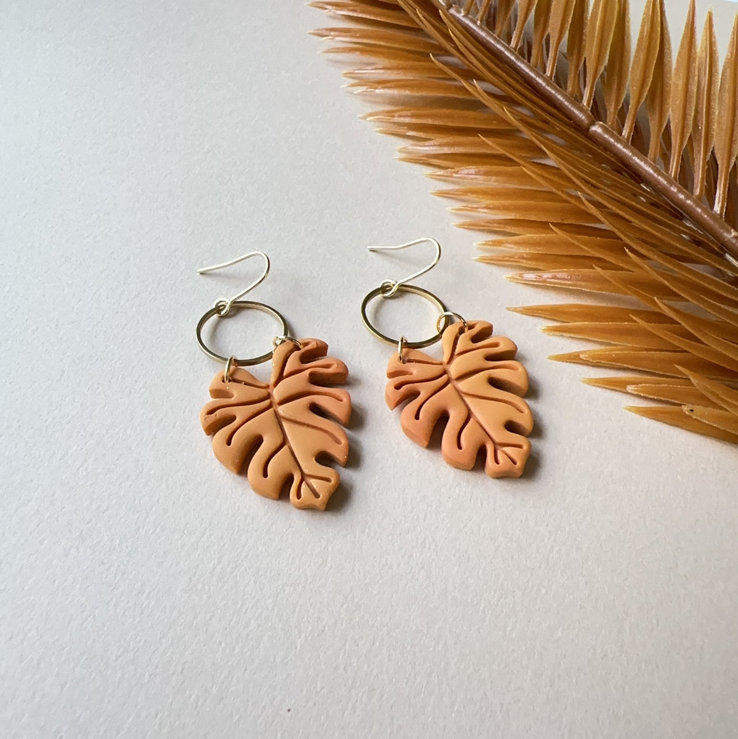Monstera Fall Orange Earrings.