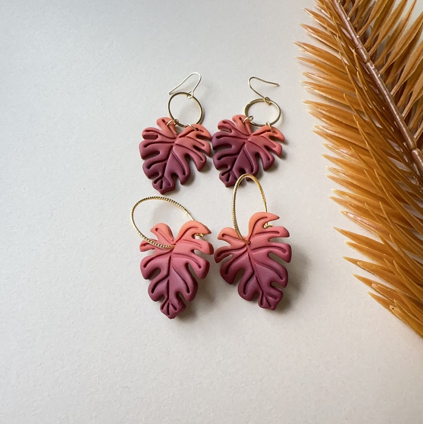 Monstera Earrings Hoops.