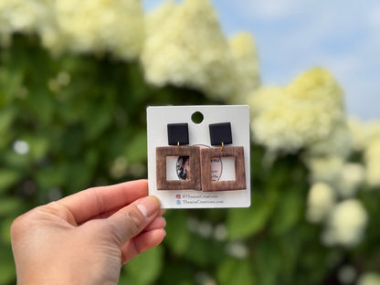 Classic Wood and Black Earrings