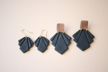 Classic Wood and Black Earrings