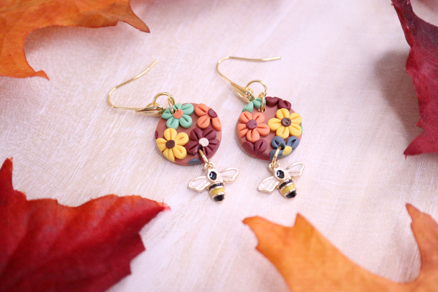 Fall Flower and Bee Earrings