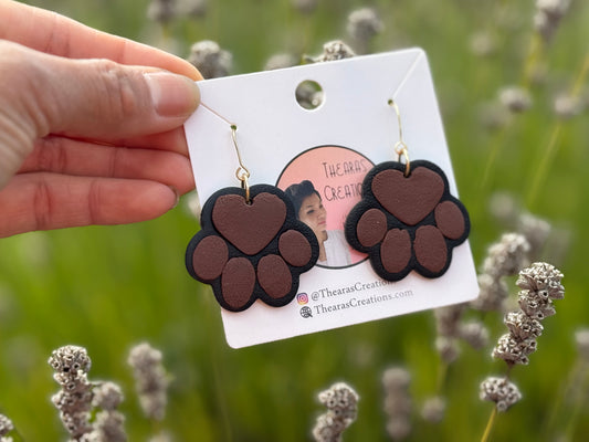 Black and brown dog paws 🐾 earrings (large)