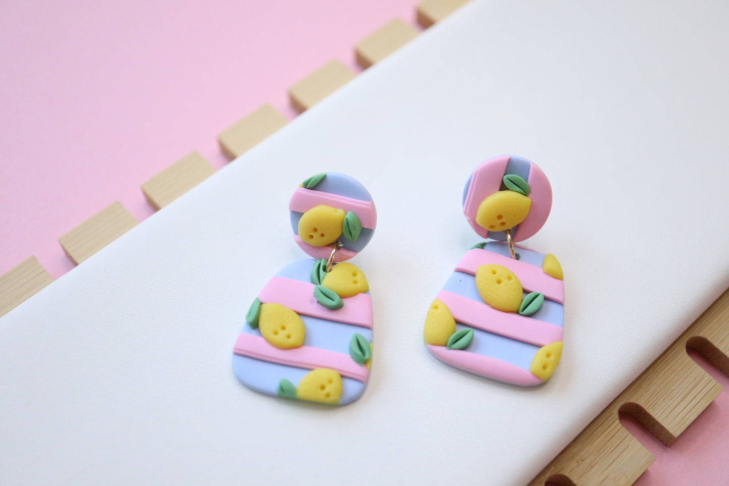 Lemon with Baby Blue and Pink Earrings