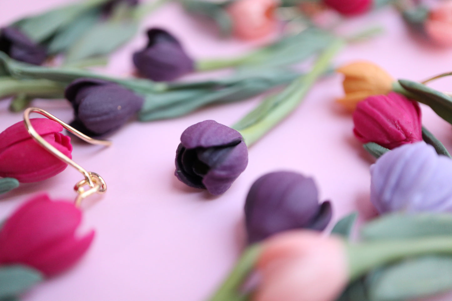 Purple Taupe Tulip Link Earrings