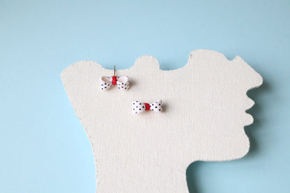 Polka dots bow studs