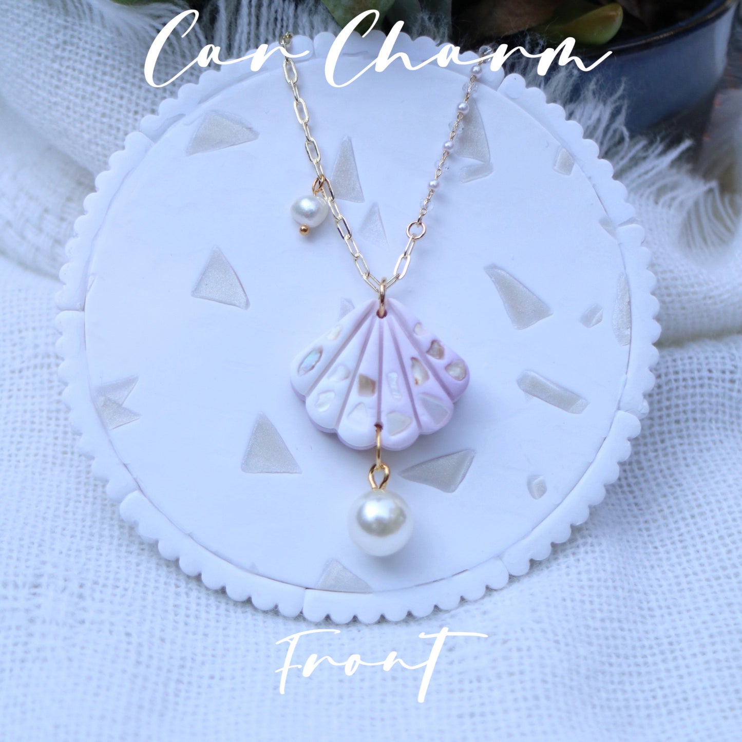 White highlight purple Seashell Car Charm