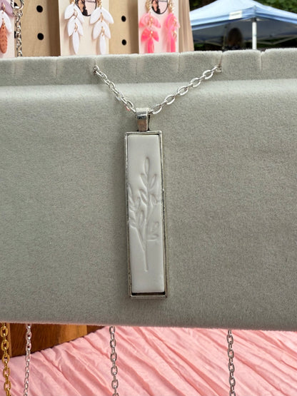 Classic White Bar w/ Print Necklace