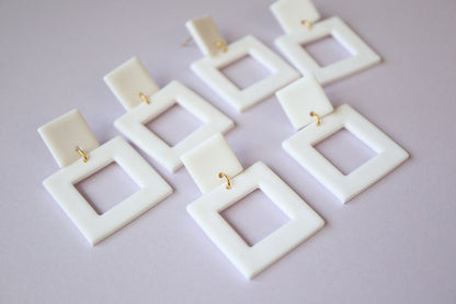 White Square Earrings