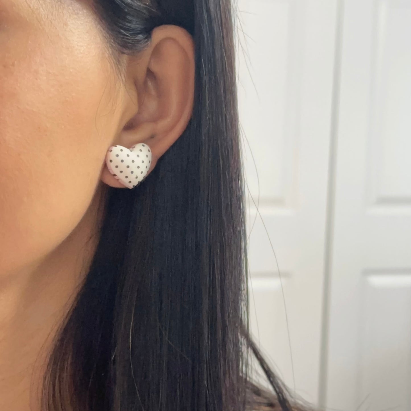 Balloon Heart with Polka Dots Studs
