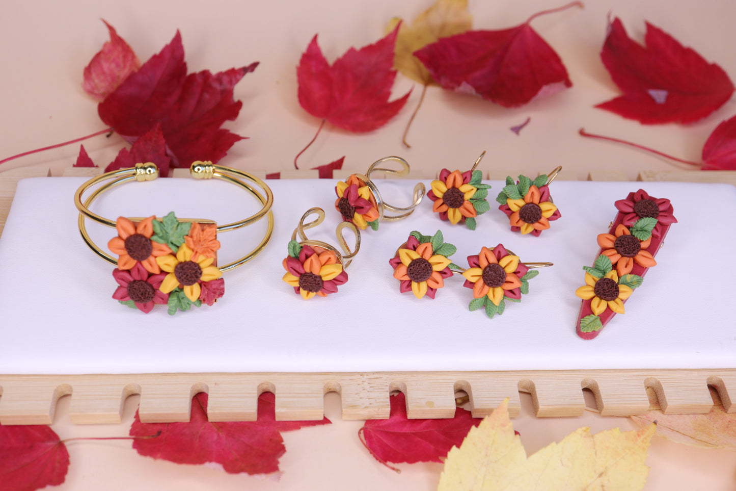 Fall Sunflower 🌻 Earrings, Ring, Bracelet, Hair Clip