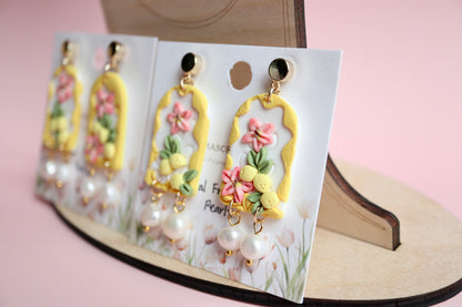 Lemon cookie Earrings w/ Pearls