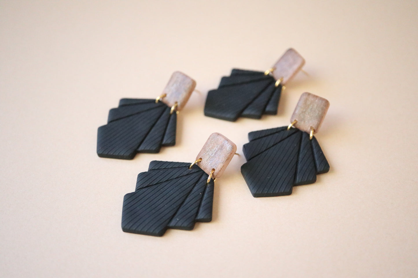 Classic Wood and Black Earrings