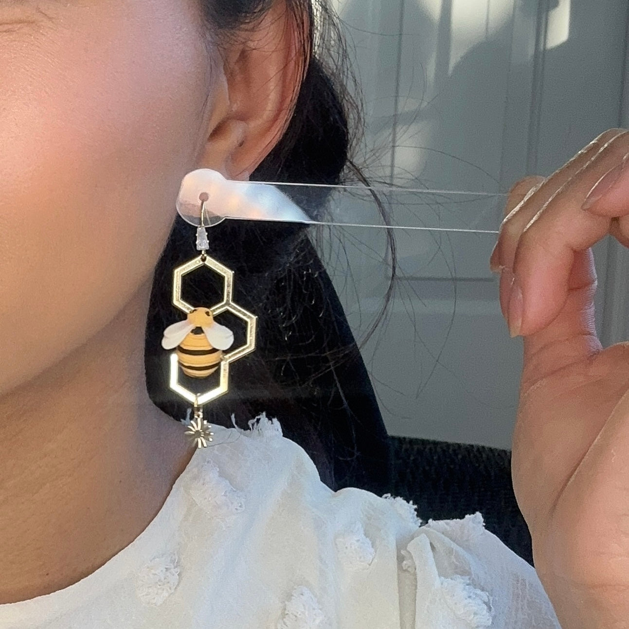 Honeycomb Bee Earrings.