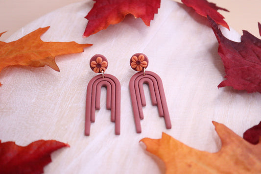 Red Wood Fall Arch Earrings