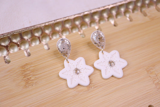 Sparkling White Snow Flakes Earrings