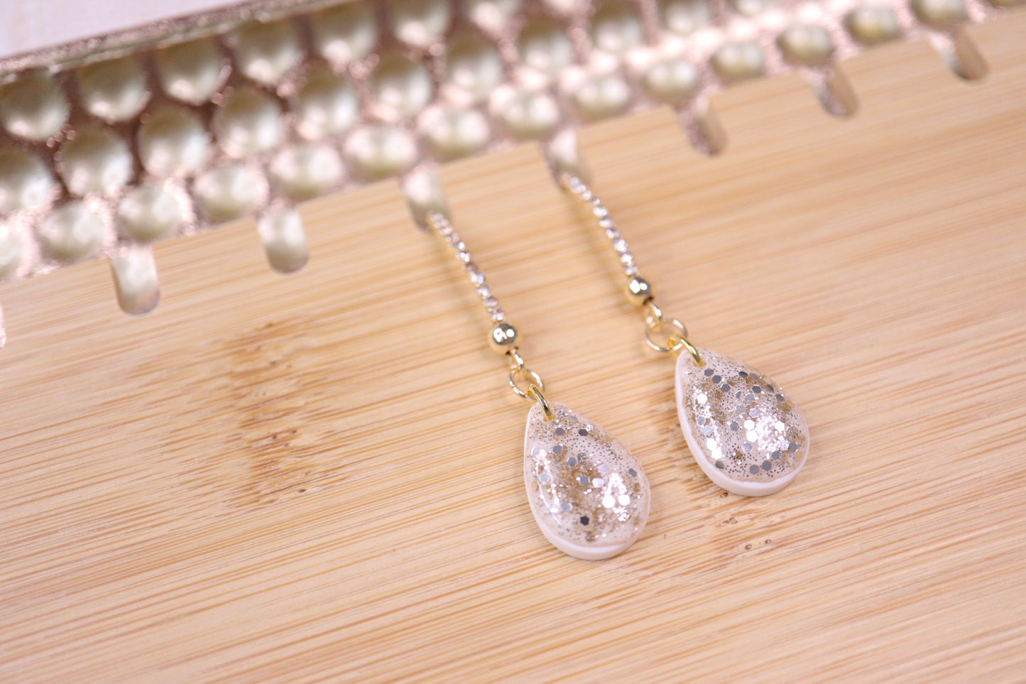 Sparkling White Tear Drop Earrings