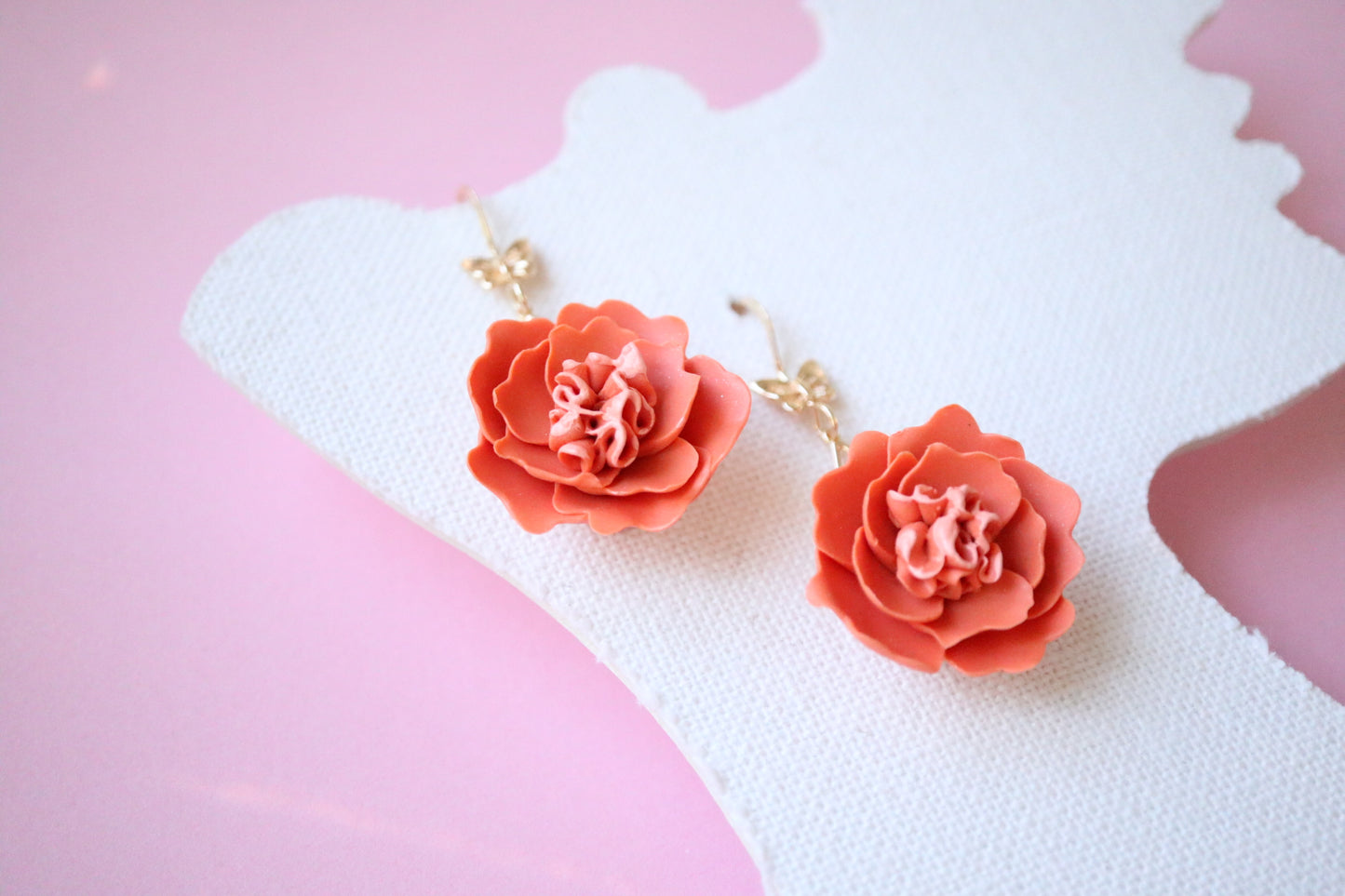 Orange Peony Earrings