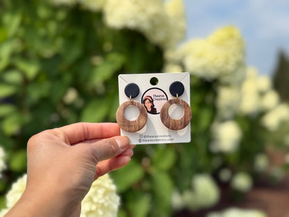 Classic Wood and Black Earrings