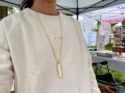 Classic White Bar w/ Print Necklace