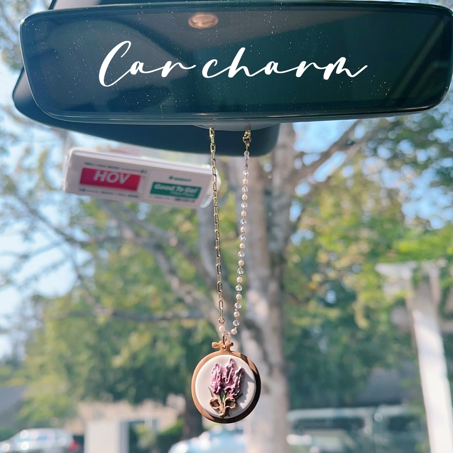 Wooden embroidery lavender car charm