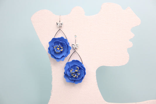 Blue Peony Silver Hooks