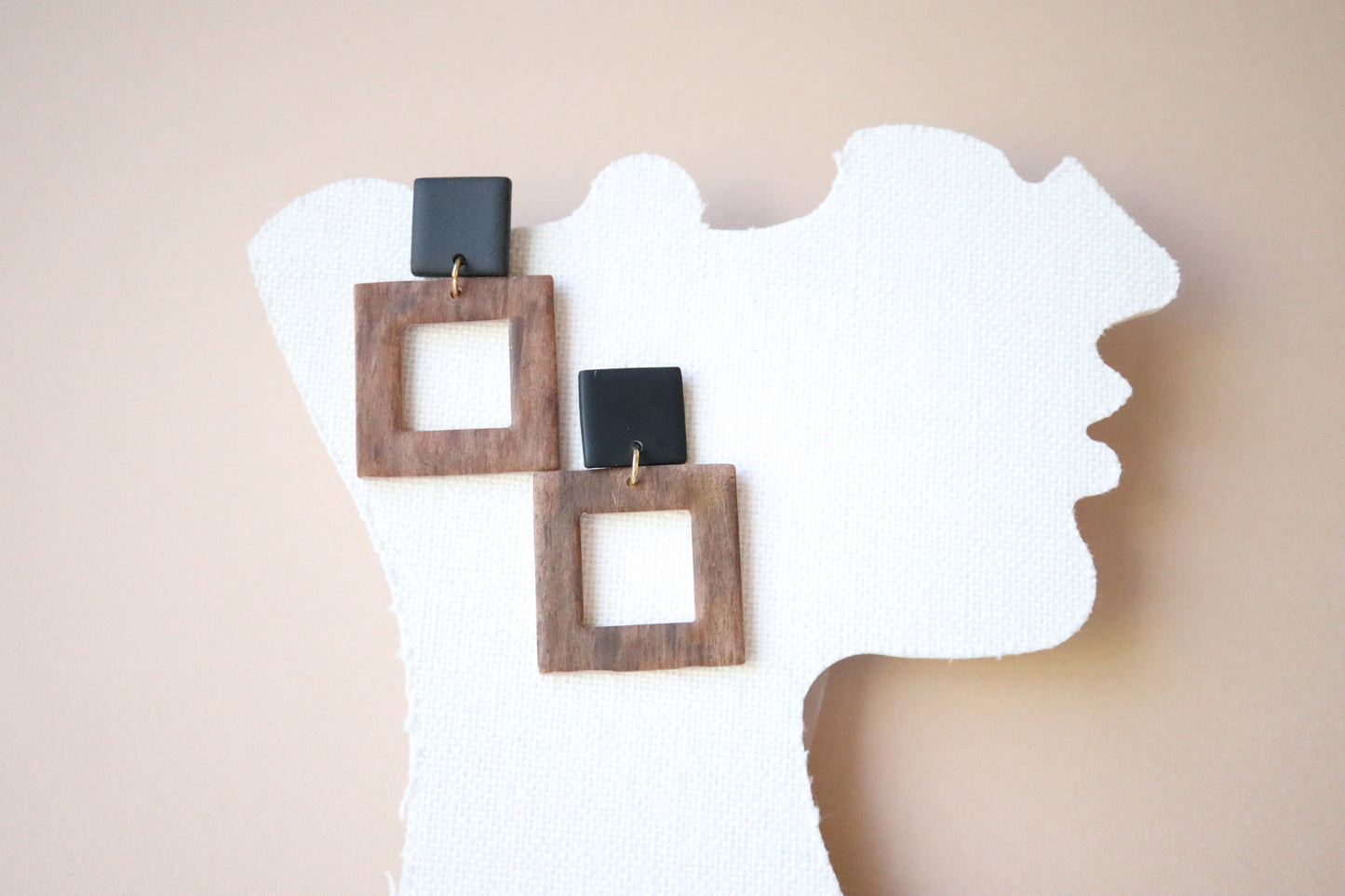 Classic Wood and Black Earrings