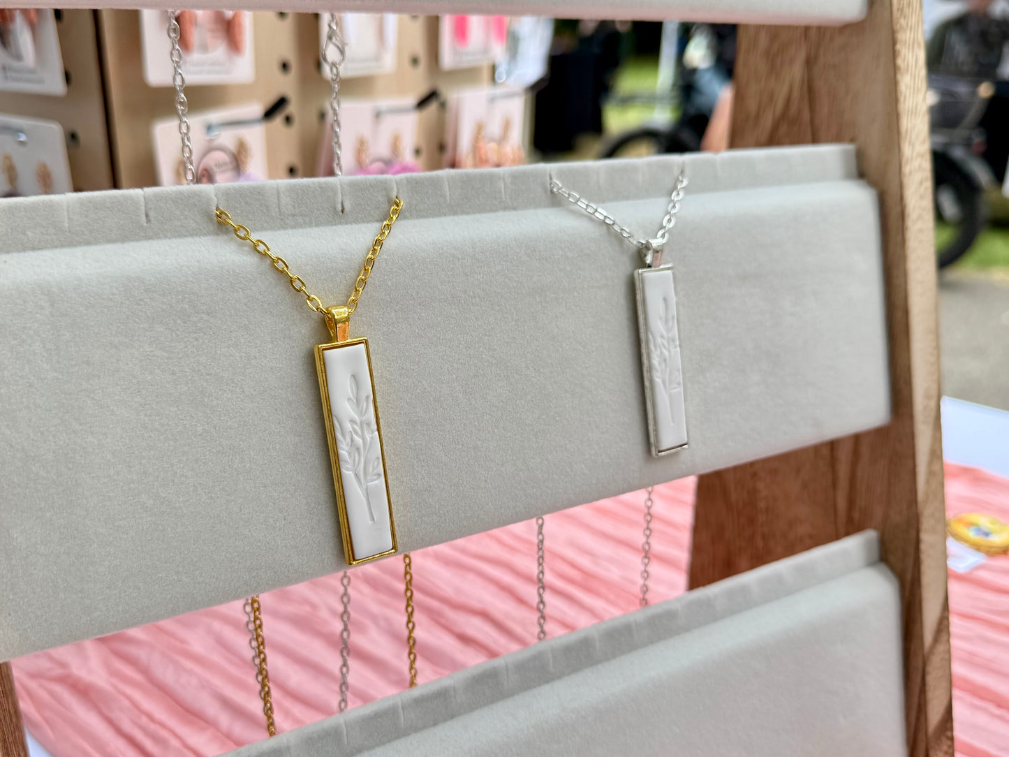 Classic White Bar w/ Print Necklace