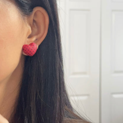 Balloon Heart with Polka Dots Studs