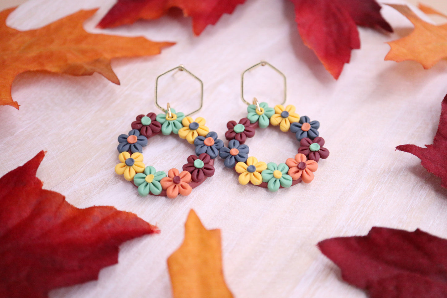 Fall Multi Colors Flower Earrings