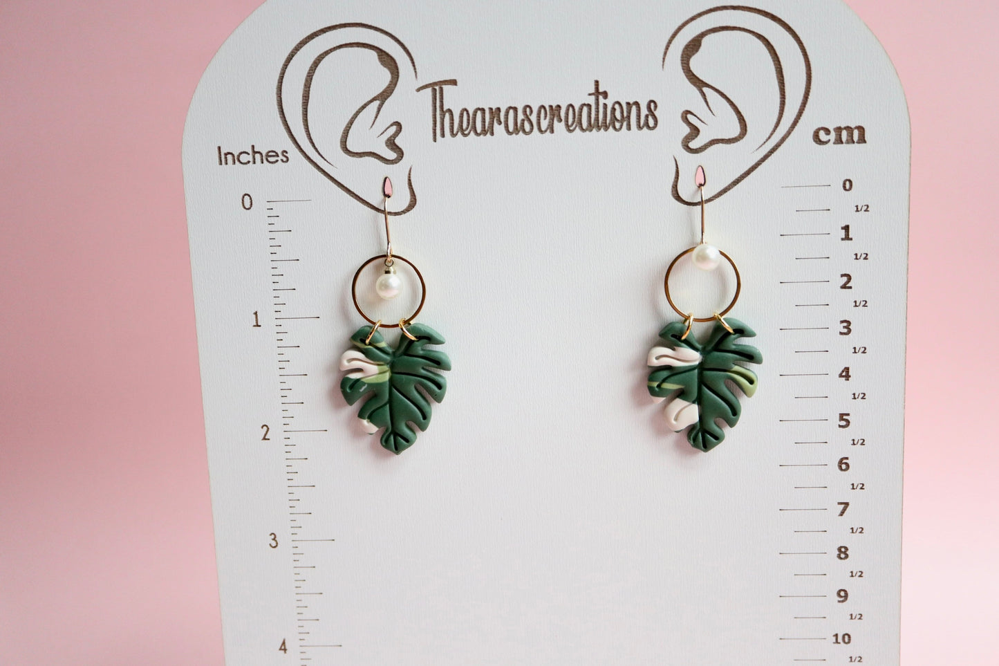 Monstera Earrings & Bracelet Pearl