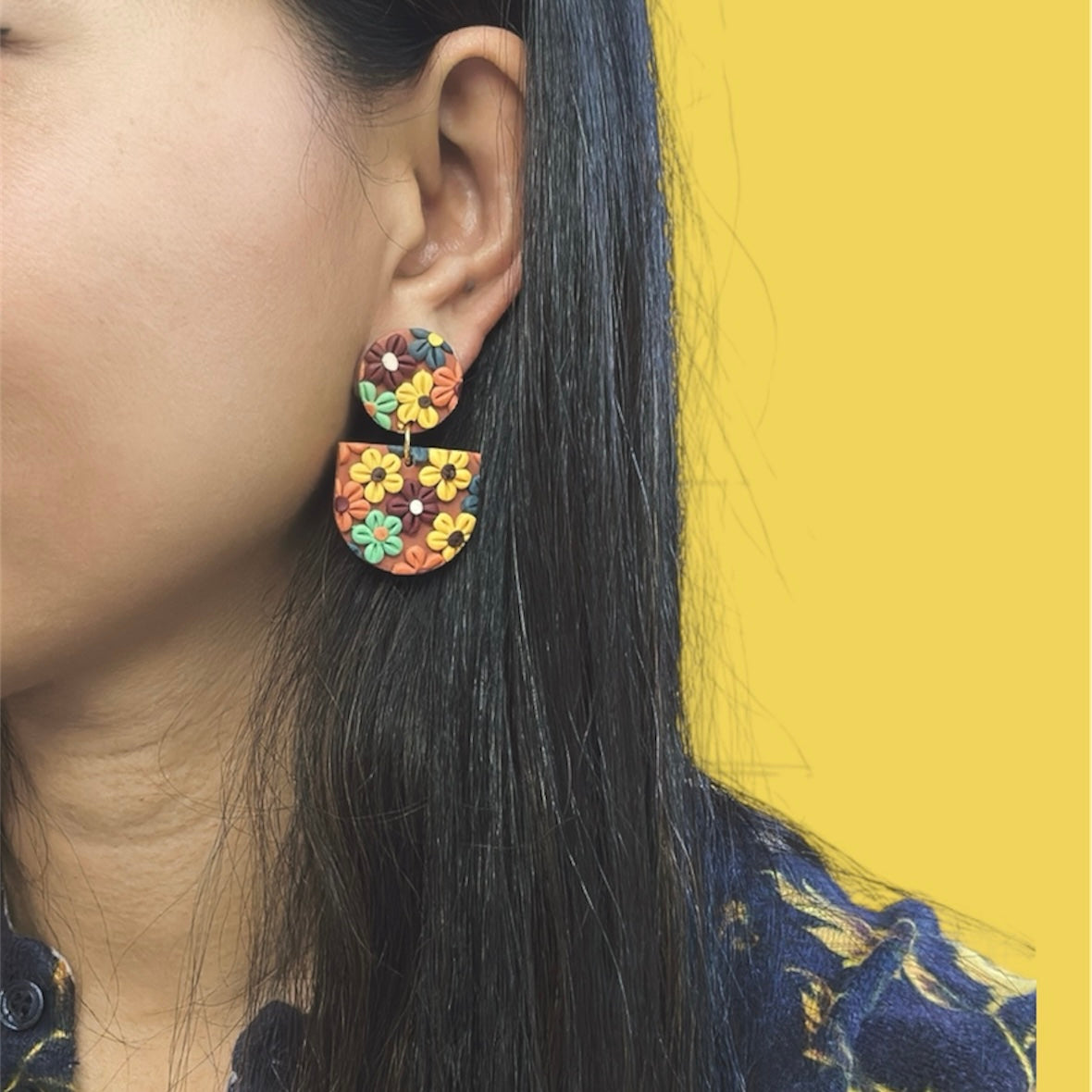 Fall Multi Colors Flower Earrings