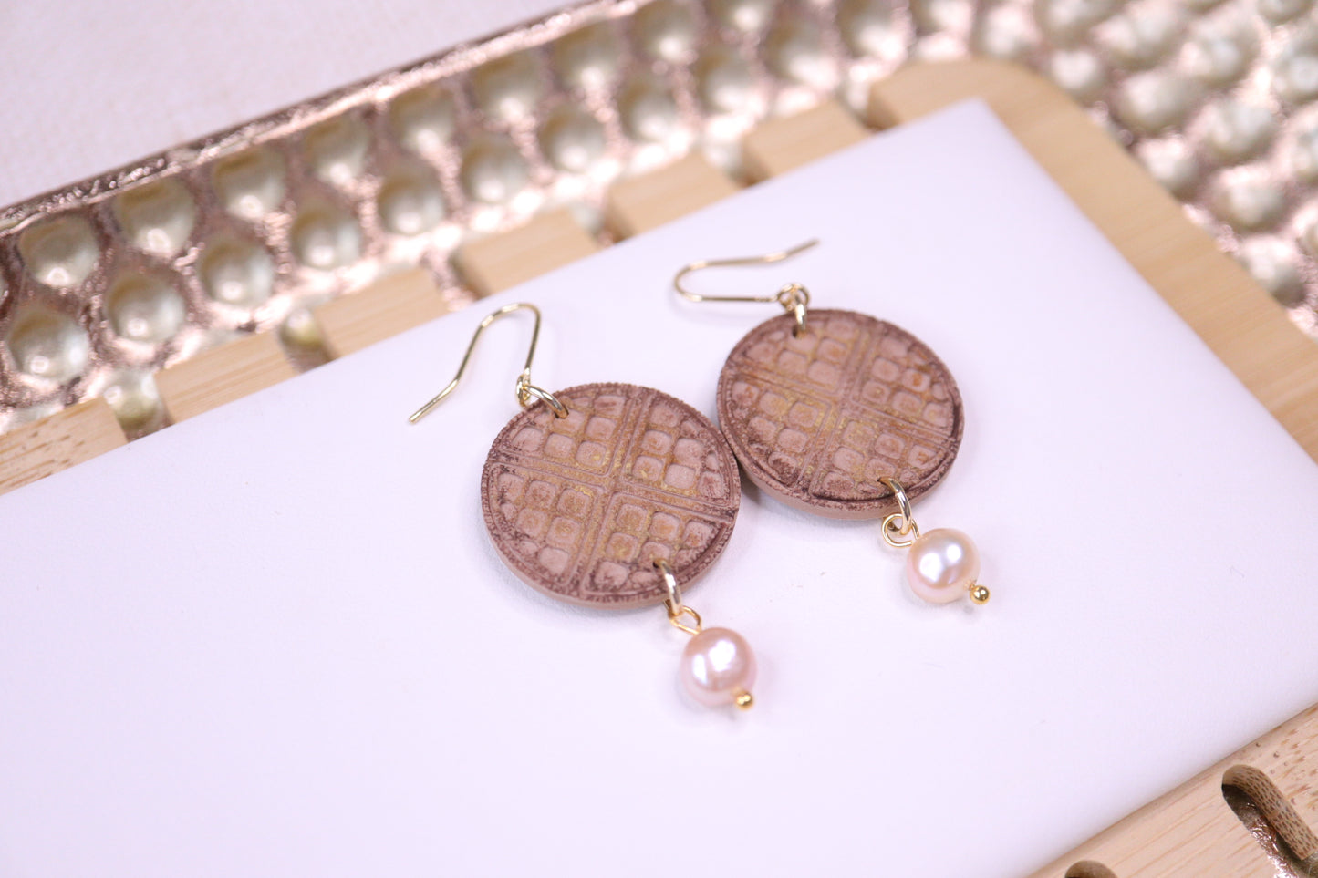 Breakfast Earrings with Pearls (eggs, waffles, toasts, croissants)