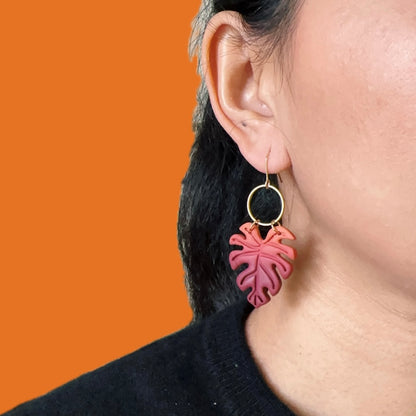 Monstera Earrings Hoops