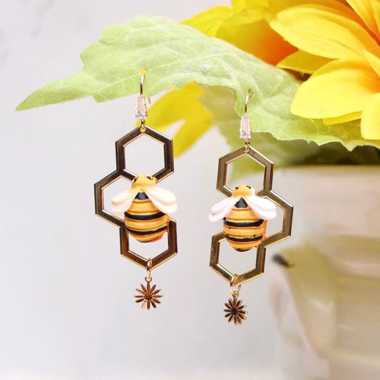 Honeycomb Bee Earrings.