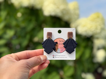 Classic Wood and Black Earrings