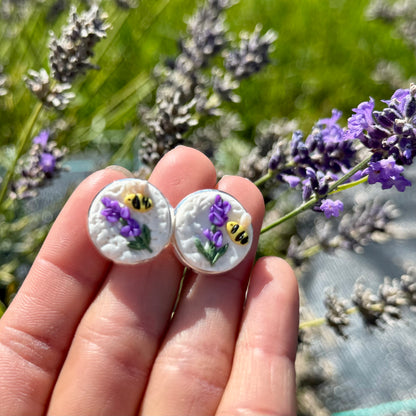 Ivory background lavender earrings ￼