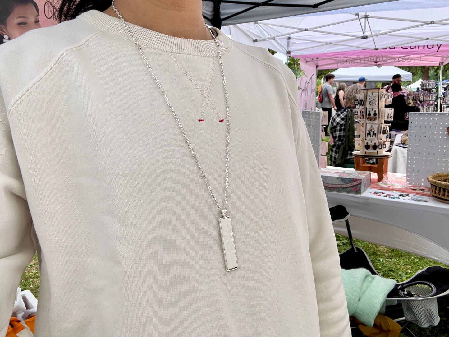 Classic White Bar w/ Print Necklace