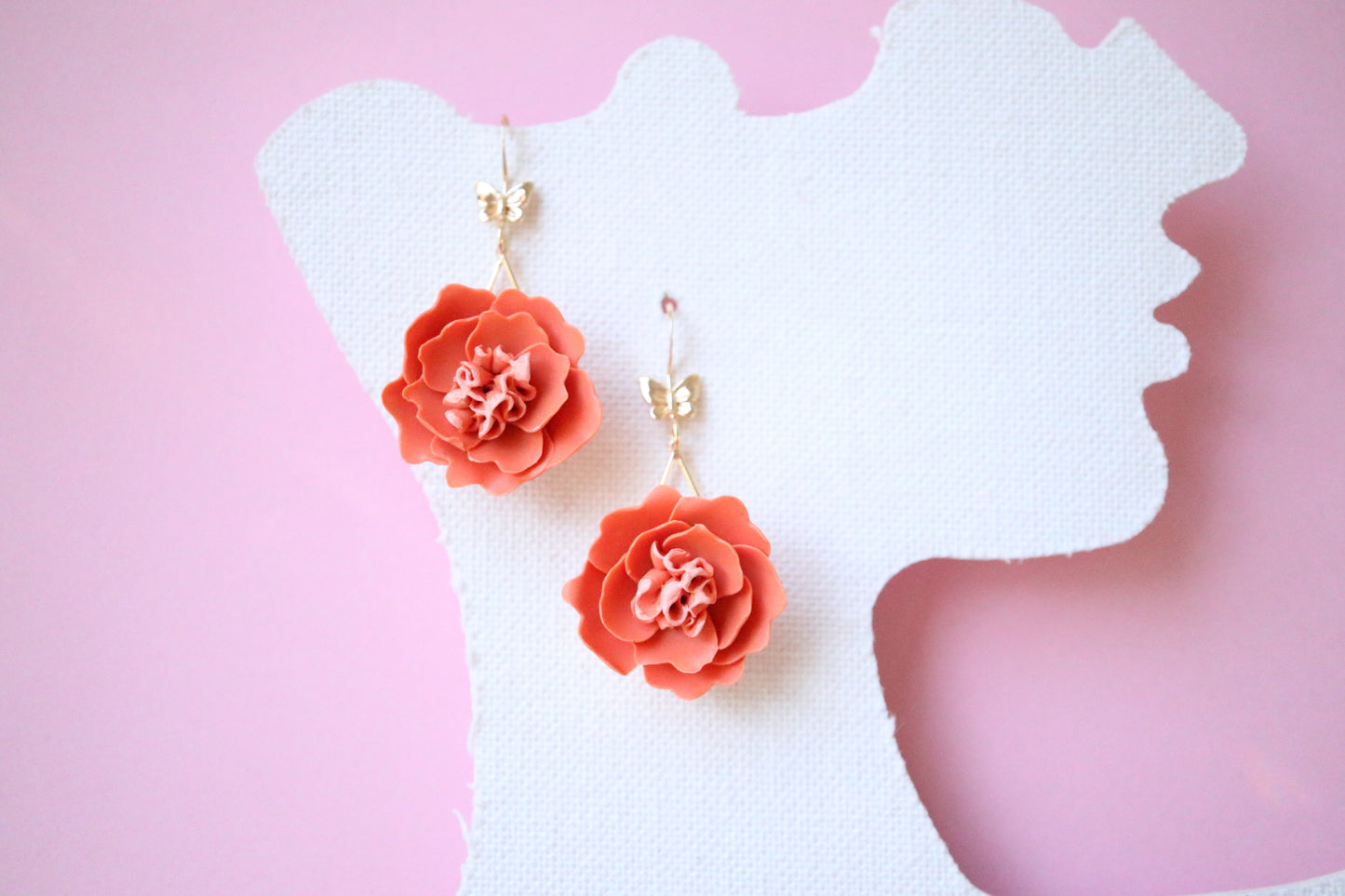 Orange Peony Earrings