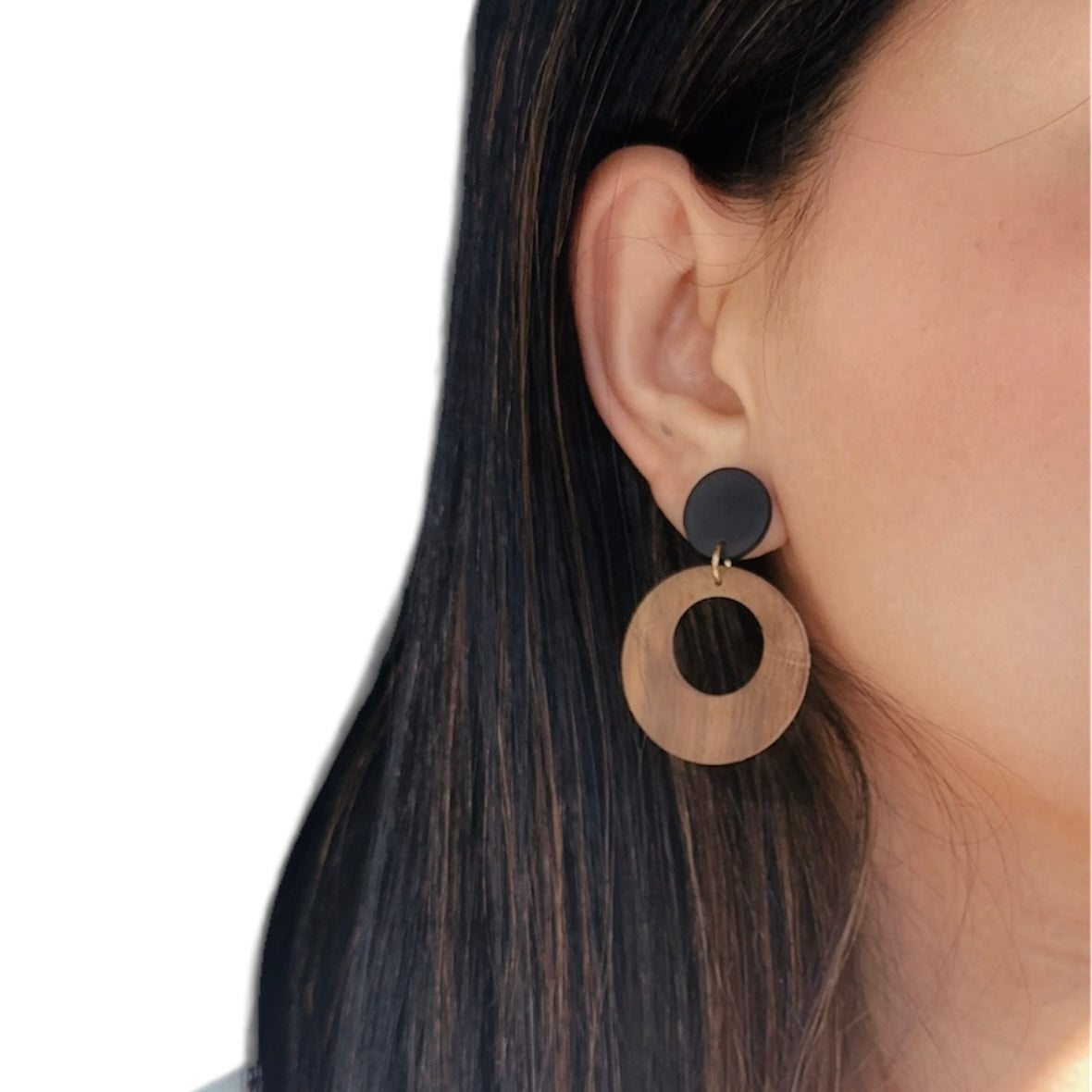 Classic Wood and Black Earrings