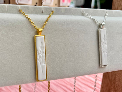 Classic White Bar w/ Print Necklace