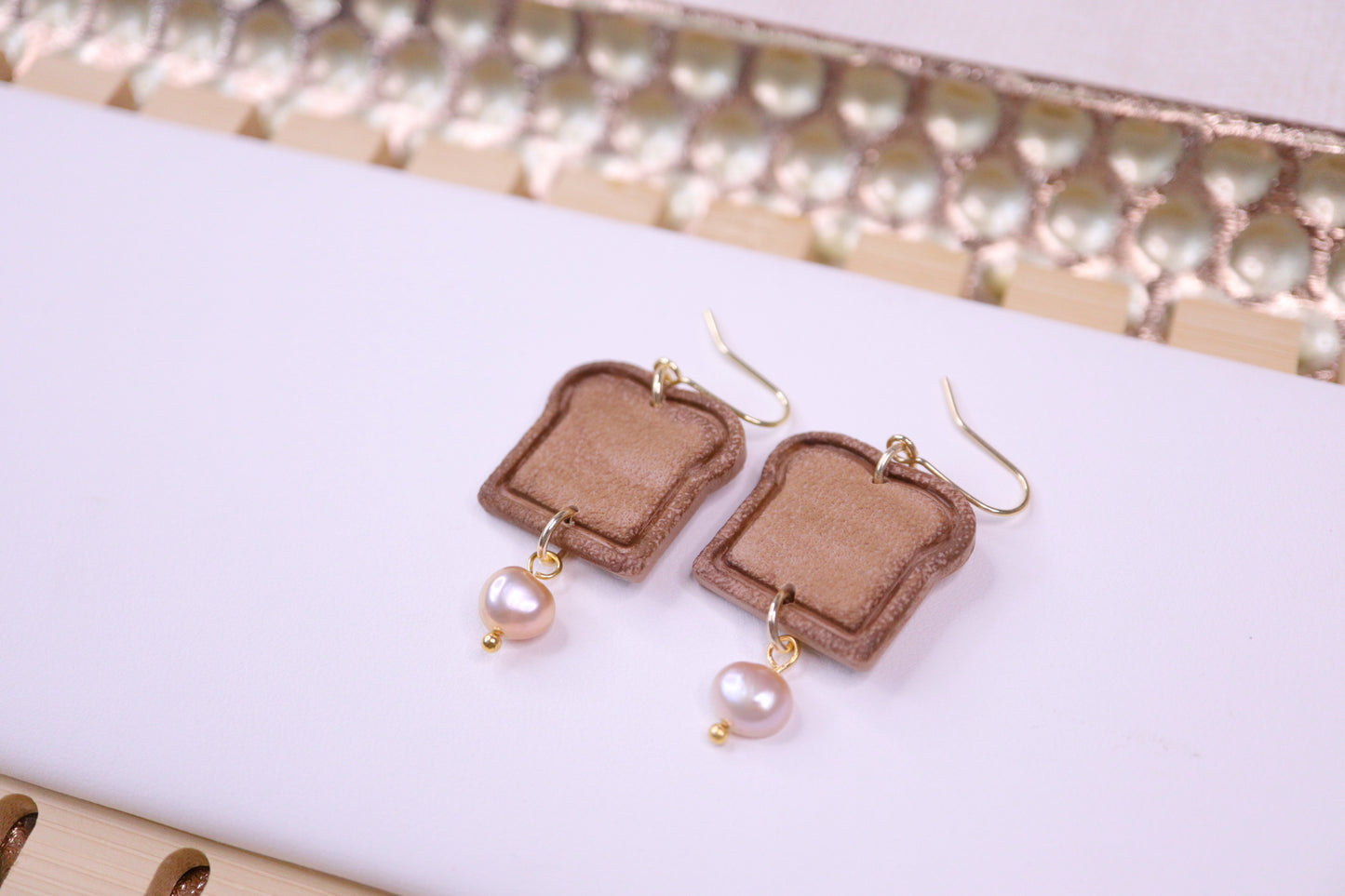 Breakfast Earrings with Pearls (eggs, waffles, toasts, croissants)