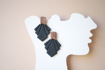 Classic Wood and Black Earrings