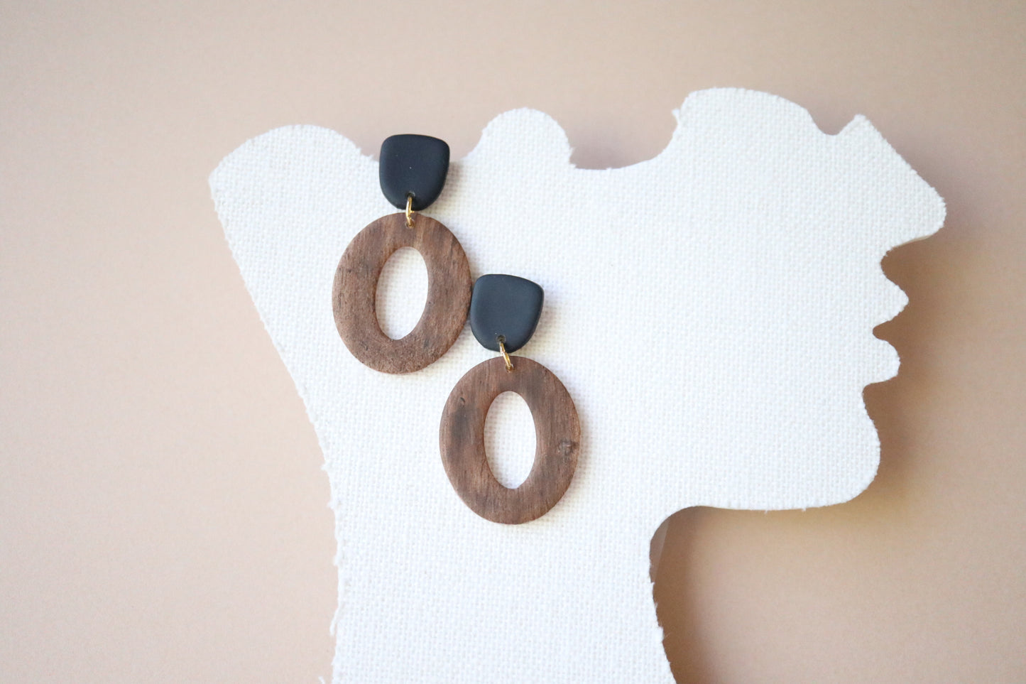 Classic Wood and Black Earrings