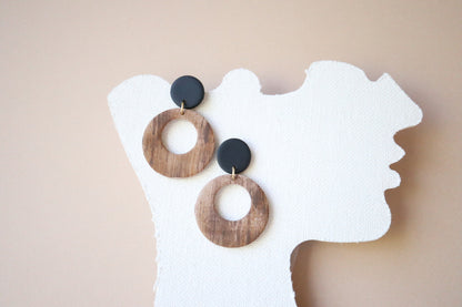 Classic Wood and Black Earrings